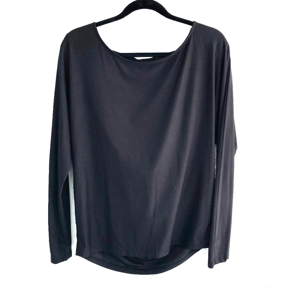 Charcoal gray long sleeve open back top